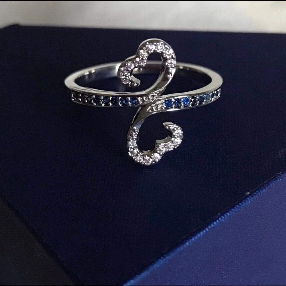 Double heart sterling silver ring